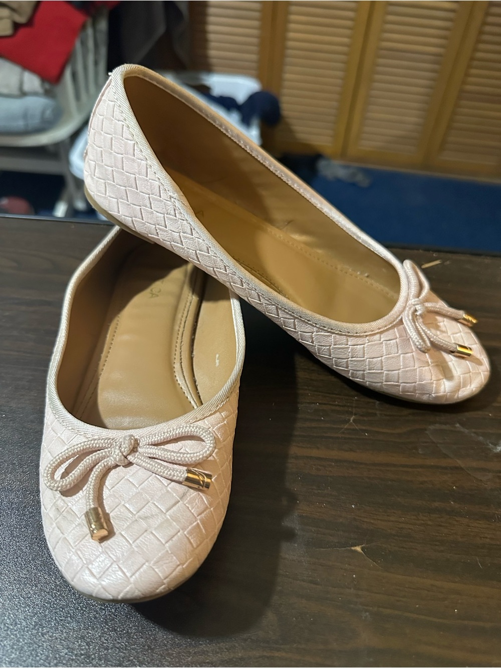 Nautica Pale Pink Woven Ballet Flats with Bow Detail